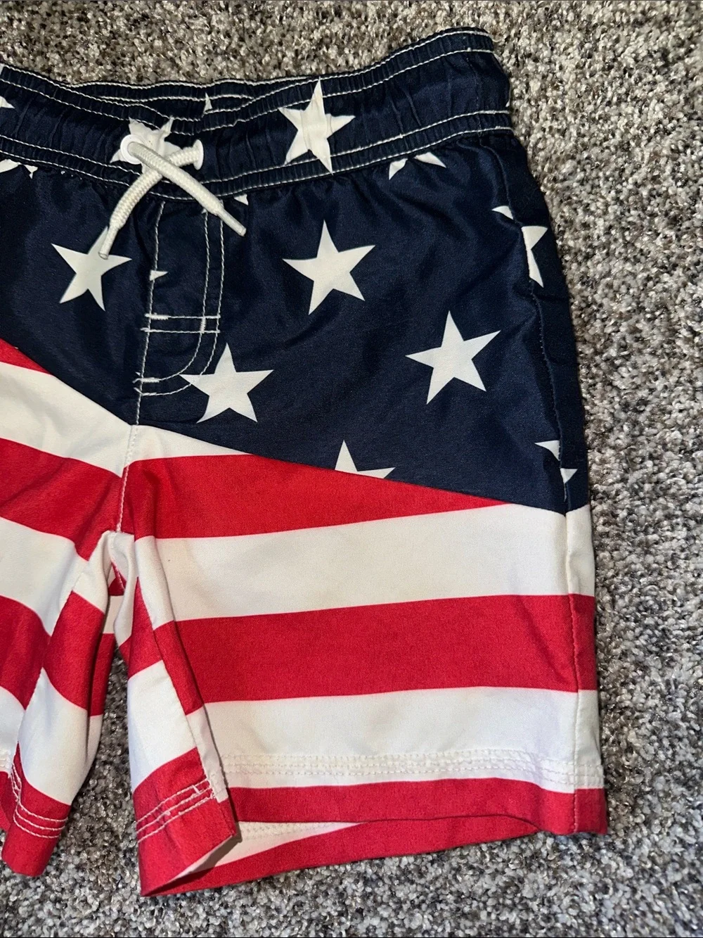 Gymboree Navy, Red & White Star-Stripe Swim Trunks